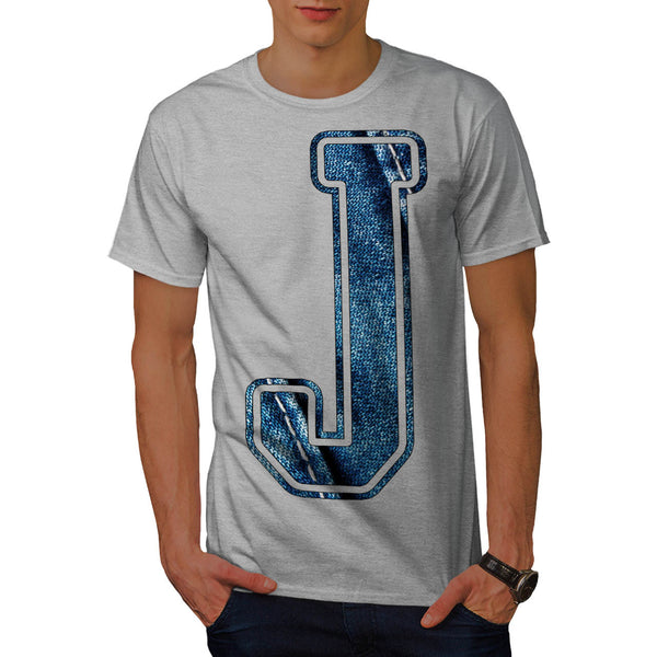 Jeans Fabric Letter Mens T-Shirt