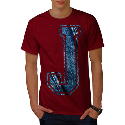 Jeans Fabric Letter Mens T-Shirt