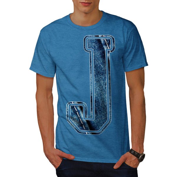 Jeans Fabric Letter Mens T-Shirt