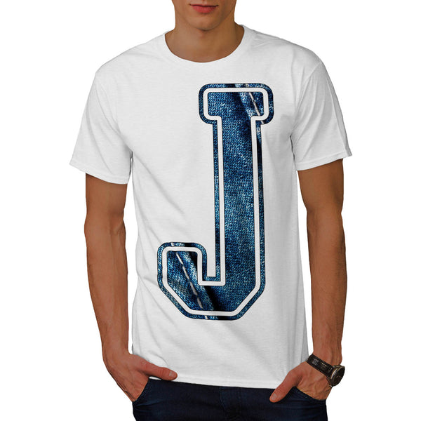 Jeans Fabric Letter Mens T-Shirt