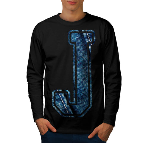 Jeans Fabric Letter Mens Long Sleeve T-Shirt
