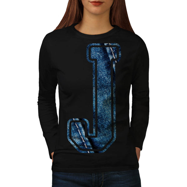 Jeans Fabric Letter Womens Long Sleeve T-Shirt