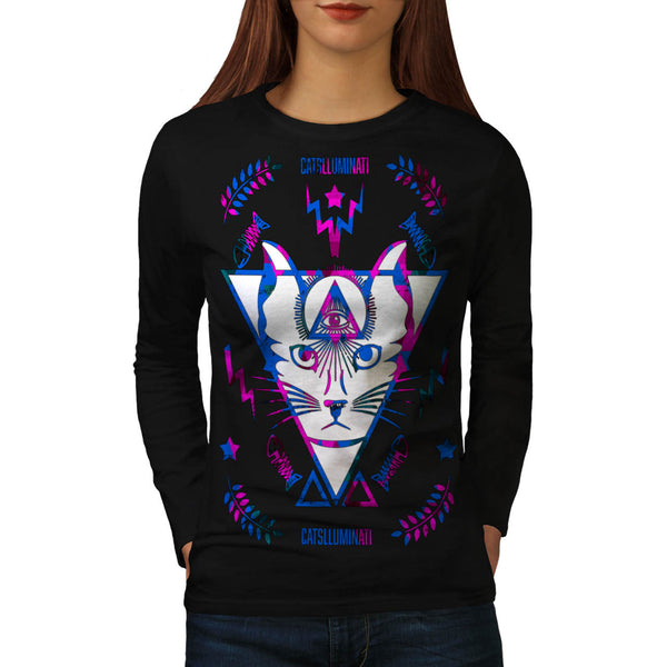 Cat Illuminati Magic Womens Long Sleeve T-Shirt