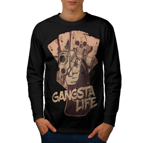 Gangsta Life Skull Mens Long Sleeve T-Shirt