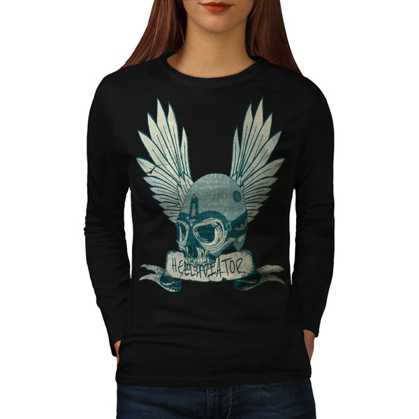 Skull Head Wings Art Womens Long Sleeve T-Shirt