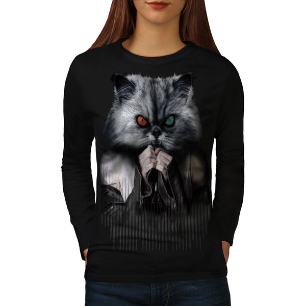 Leather Jacket Cat Womens Long Sleeve T-Shirt