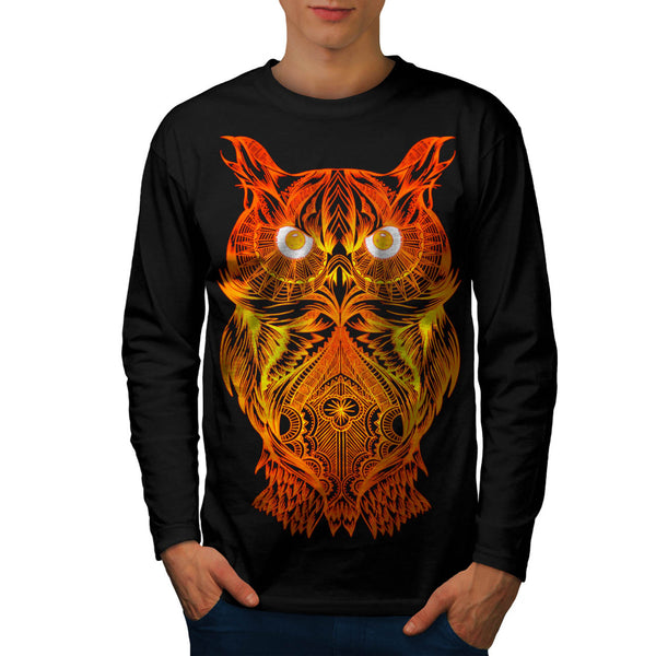 Night Owl On Fire Mens Long Sleeve T-Shirt