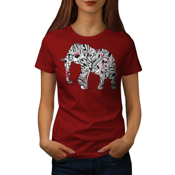 Flower Power Elephant Womens T-Shirt