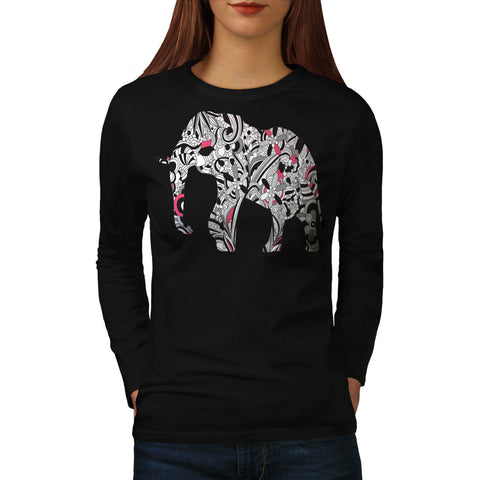 Flower Power Elephant Womens Long Sleeve T-Shirt
