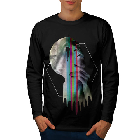 Full Moon Head Skull Mens Long Sleeve T-Shirt