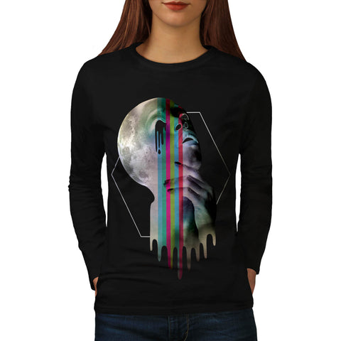 Full Moon Head Skull Womens Long Sleeve T-Shirt
