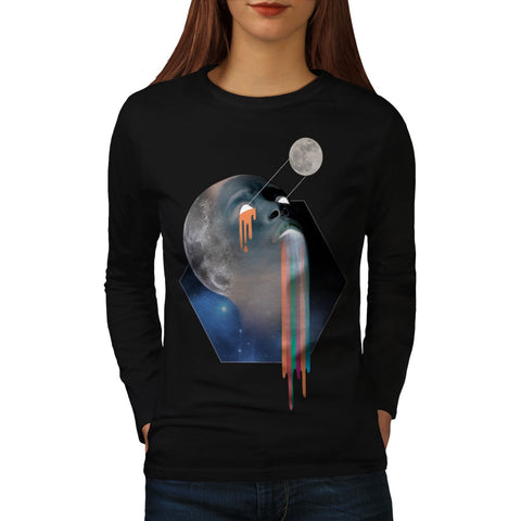 Bald Head Moon Skull Womens Long Sleeve T-Shirt