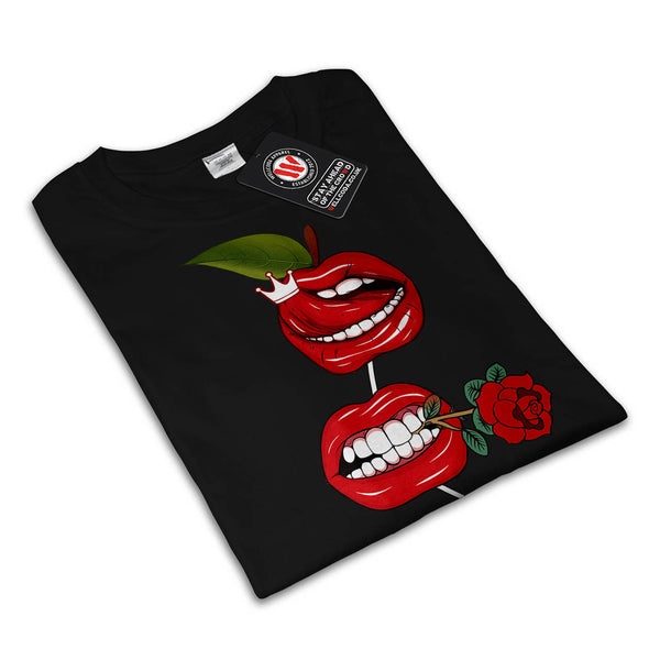 Red Lip Cherry Kiss Womens T-Shirt