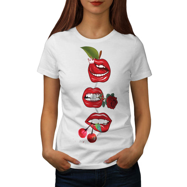 Red Lip Cherry Kiss Womens T-Shirt
