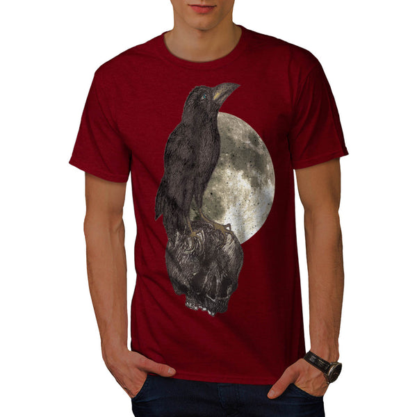 Black Crow On Skull Mens T-Shirt