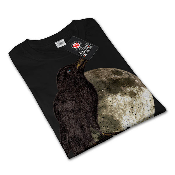 Black Crow On Skull Mens Long Sleeve T-Shirt