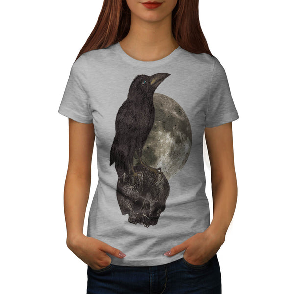 Black Crow On Skull Womens T-Shirt