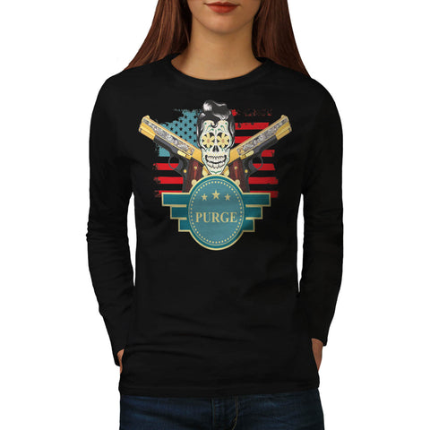 Elvy Skull Head USA Womens Long Sleeve T-Shirt