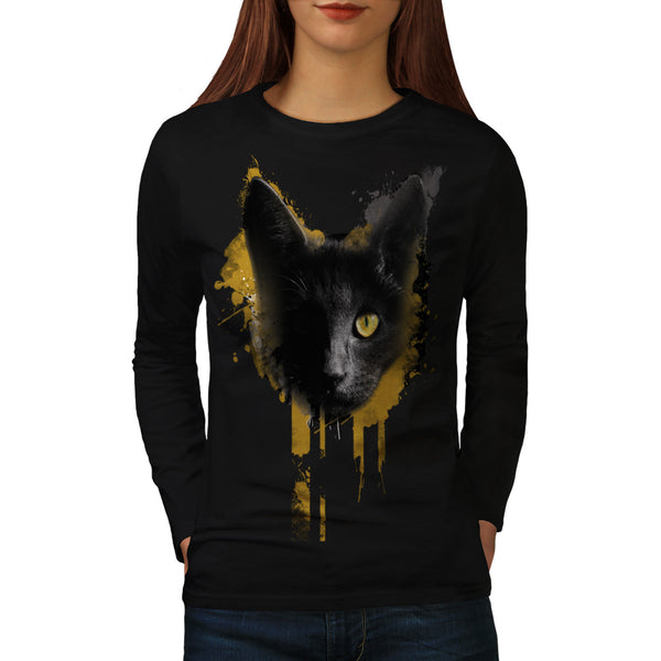 One Eyed Black Cat Womens Long Sleeve T-Shirt