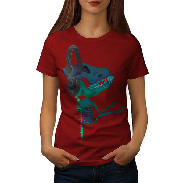 Dinosaur Headphone Womens T-Shirt