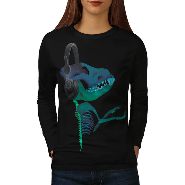 Dinosaur Headphone Womens Long Sleeve T-Shirt