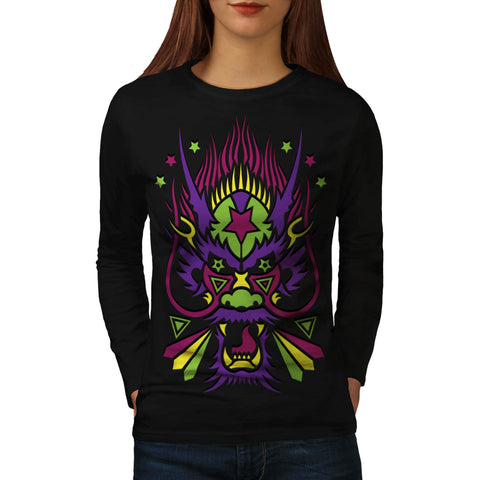 Dragon Monster Head Womens Long Sleeve T-Shirt