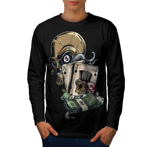 Skull Head Gambling Mens Long Sleeve T-Shirt