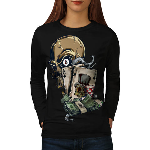 Skull Head Gambling Womens Long Sleeve T-Shirt