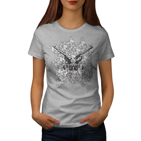 Flower Silver Pistol Womens T-Shirt