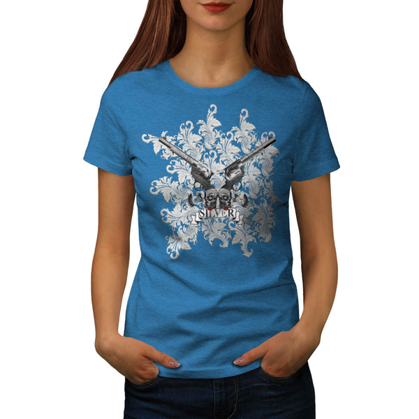 Flower Silver Pistol Womens T-Shirt