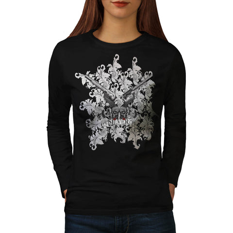 Flower Silver Pistol Womens Long Sleeve T-Shirt
