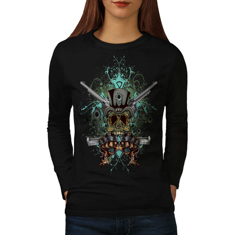 Gangster Skull Head Womens Long Sleeve T-Shirt