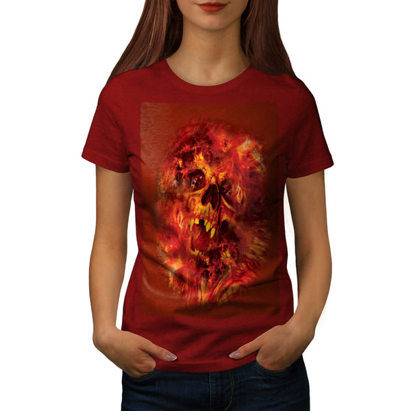 Skull Beast Flames Womens T-Shirt