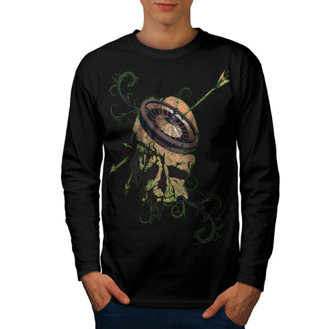 Casino Roulette Skull Mens Long Sleeve T-Shirt