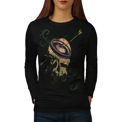 Casino Roulette Skull Womens Long Sleeve T-Shirt