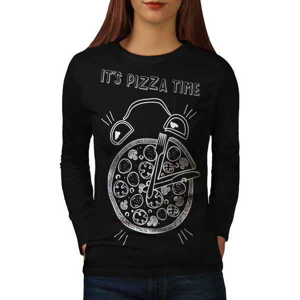 Pizza Time Clock Eat Womens Long Sleeve T-Shirt