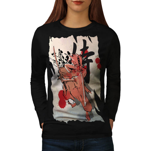 Japan Fighter Samurai Womens Long Sleeve T-Shirt
