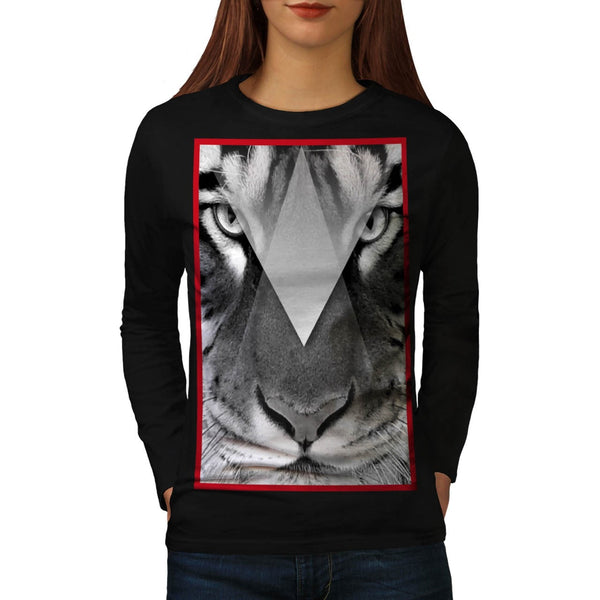 Amazing Tiger Cat Face Womens Long Sleeve T-Shirt