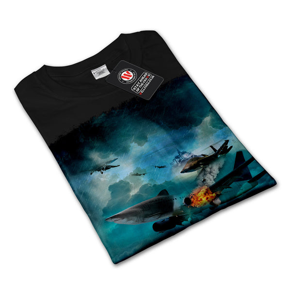 Shark Attack Airplane Mens Long Sleeve T-Shirt