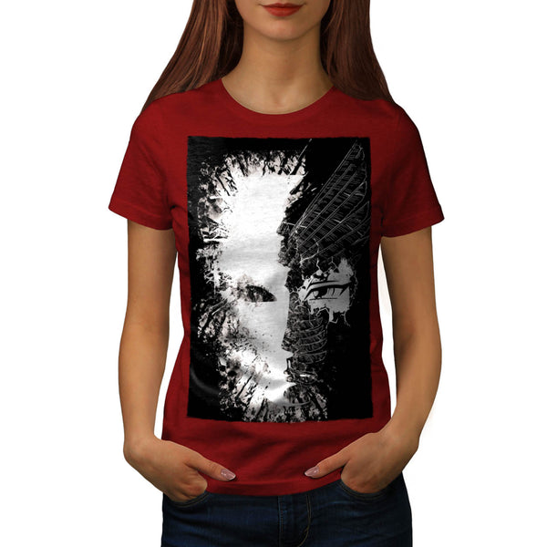 Creepy Half Lady Face Womens T-Shirt