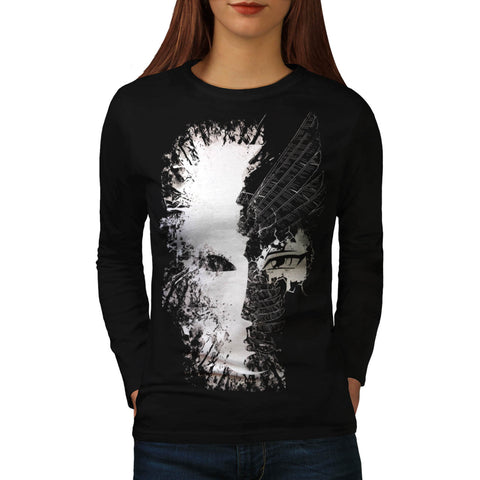Creepy Half Lady Face Womens Long Sleeve T-Shirt