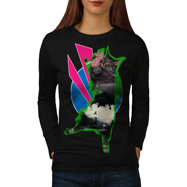Animal Cat Playful Womens Long Sleeve T-Shirt