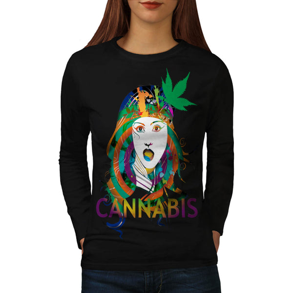Cannabis Weed Print Womens Long Sleeve T-Shirt