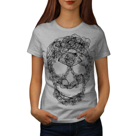 Skull Rose Flowers Womens T-Shirt