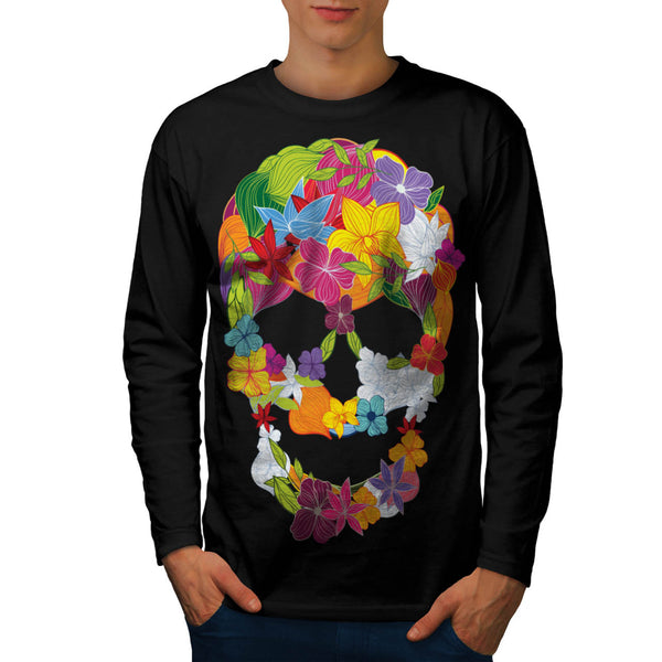 Skull Rose Flowers Mens Long Sleeve T-Shirt