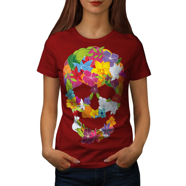 Skull Rose Flowers Womens T-Shirt