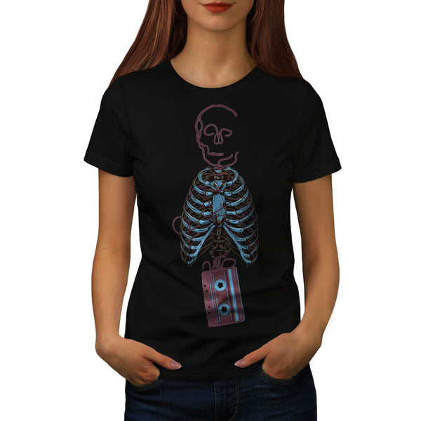 Skeleton Tape Music Womens T-Shirt