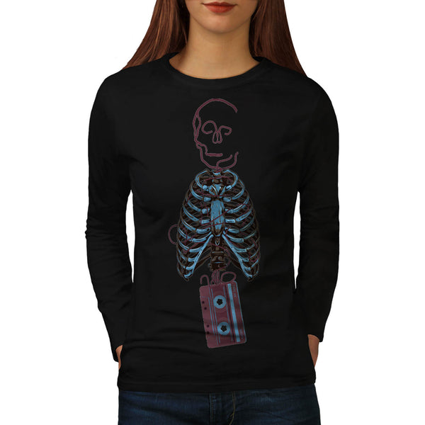 Skeleton Tape Music Womens Long Sleeve T-Shirt