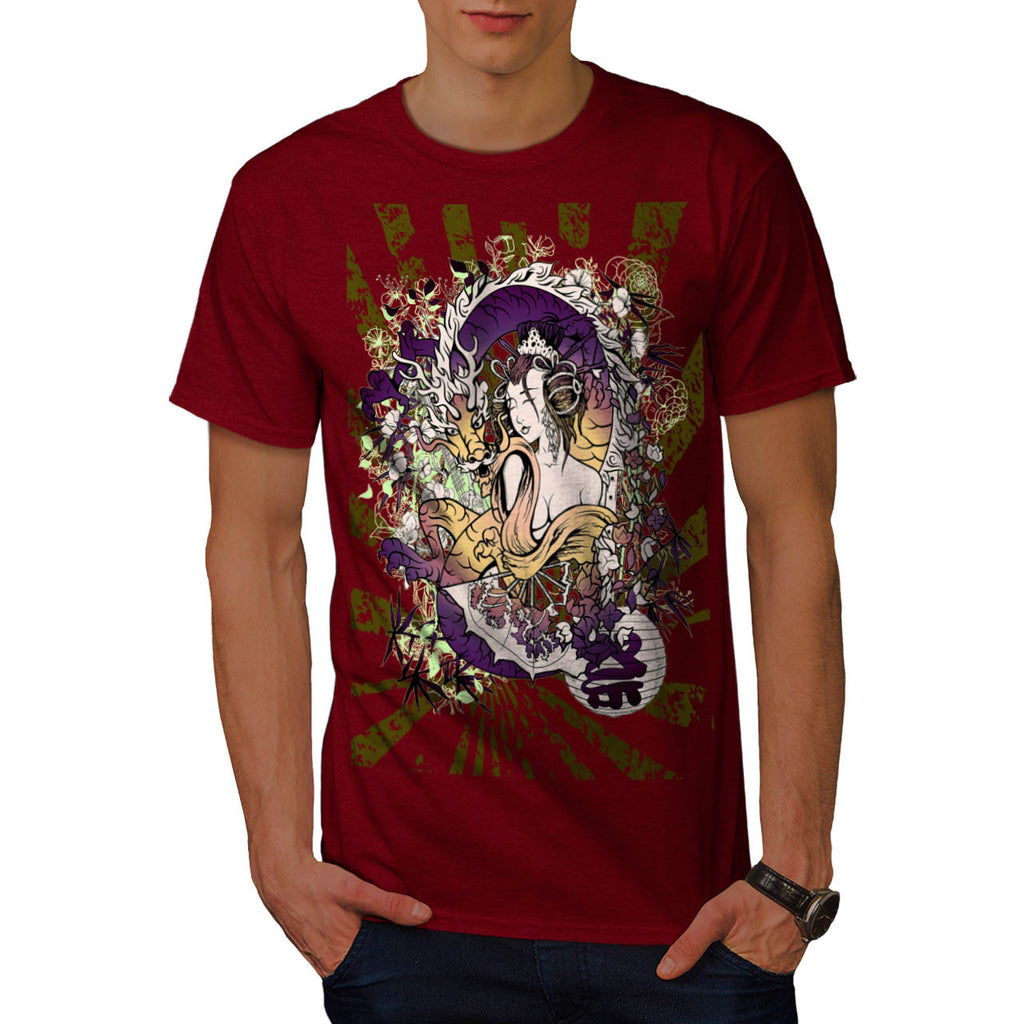 Japan Geisha Dragon Mens T-Shirt