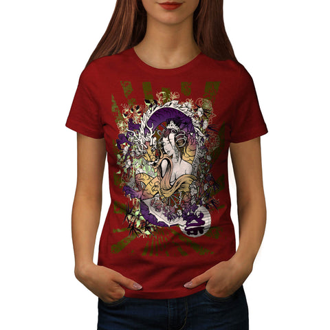 Japan Geisha Dragon Womens T-Shirt